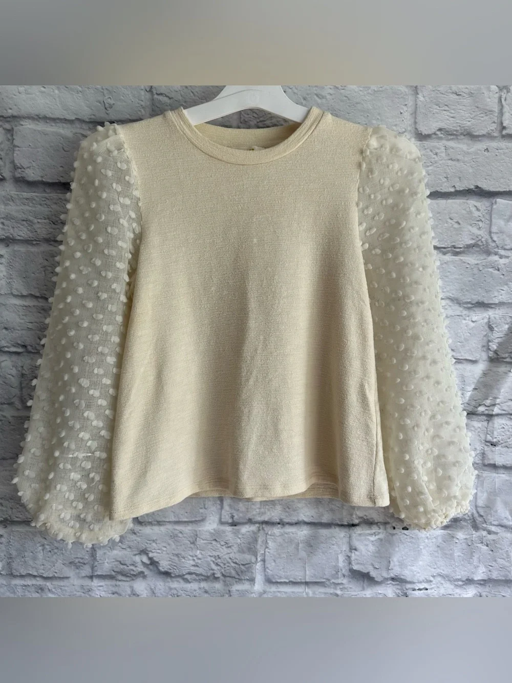 PREOWNED MAEVE ANTHROPOLOGIE TEXTURED IVORY PUFF SLEEVE BLOUSE XXSP